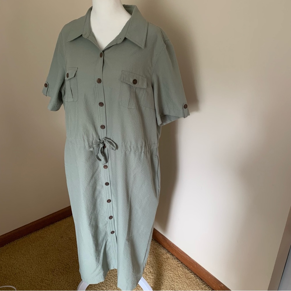Women's Button-Down Midi Dress in Sage Green